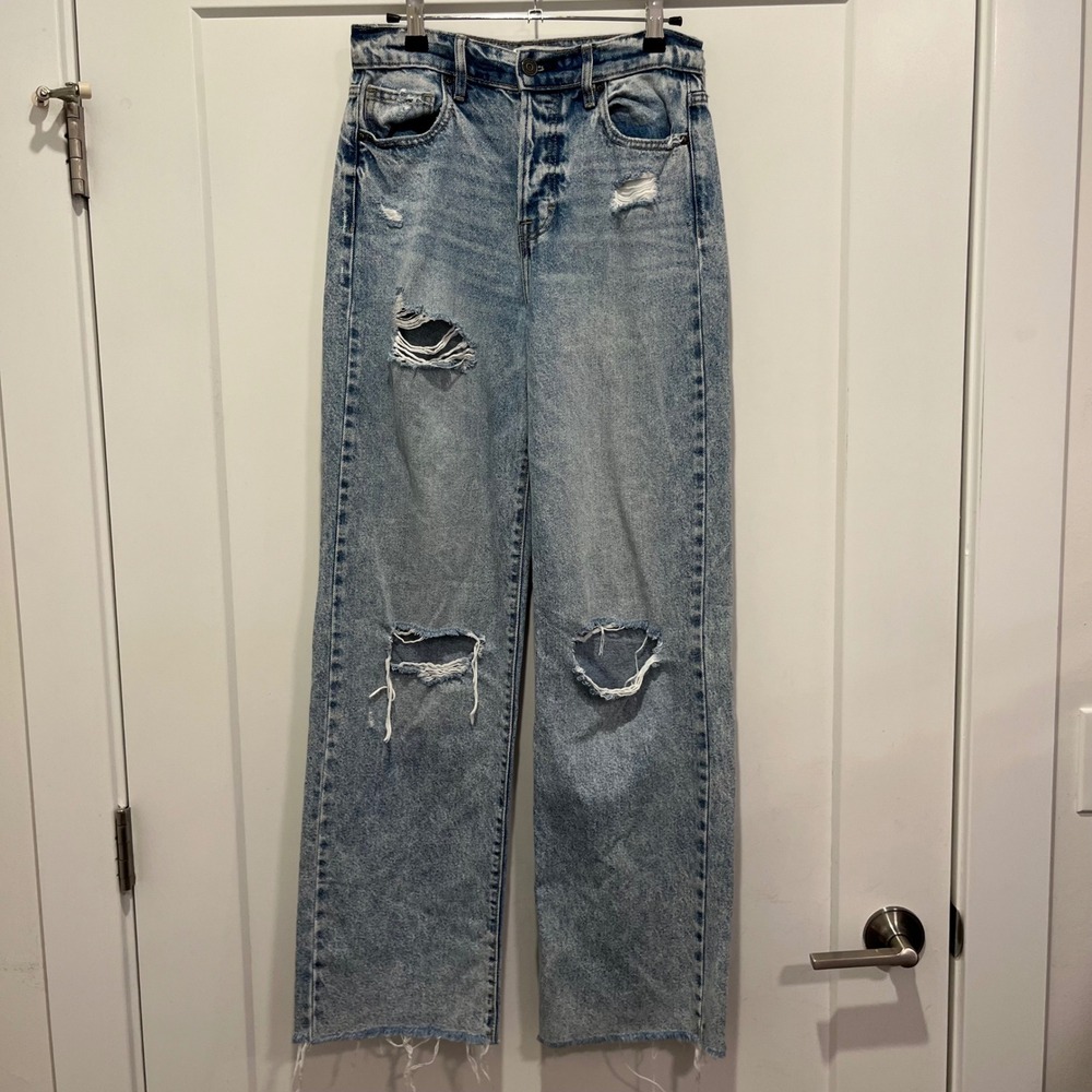 Hidden Los Angeles Distressed Wide Leg Jeans Light Wash Raw Hem Size 25